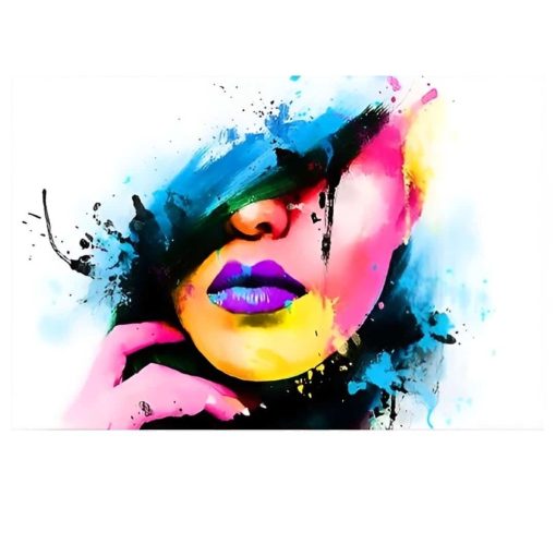 Colorful Abstract Girl Face Pop Art Watercolor Painting - Image 3