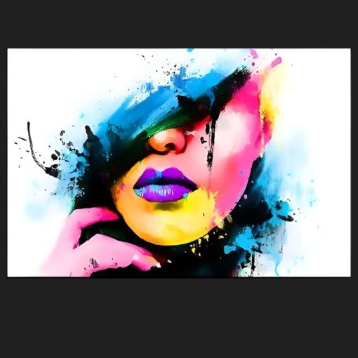 Colorful Abstract Girl Face Pop Art Watercolor Painting - Image 4