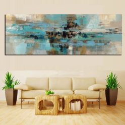 Light Blue Canvas Painting Posters and Prints Modern Abstract Oil Painting