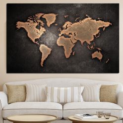 Abstract 3D World Map Canvas Painting Classical Black World Map Print On Canvas Wall Art