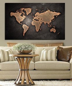 Abstract 3D World Map Canvas Painting Classical Black World Map Print On Canvas Wall Art