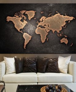 Abstract 3D World Map Canvas Painting Classical Black World Map Print On Canvas Wall Art