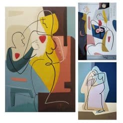 Abstract Canvas Painting Black Line Retro Classic Wall Art Printed on Canvas
