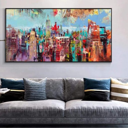 Abstract City Landscape Modern Pop Graffiti Painting