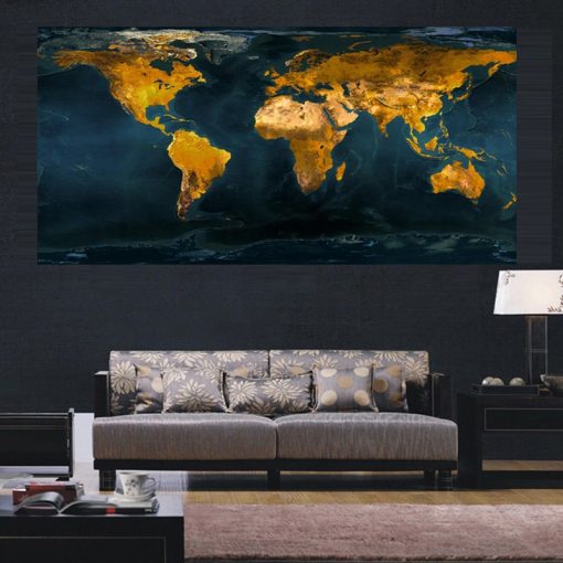 Art Globe Painting Gold World Map Print On Canvas - Image 4