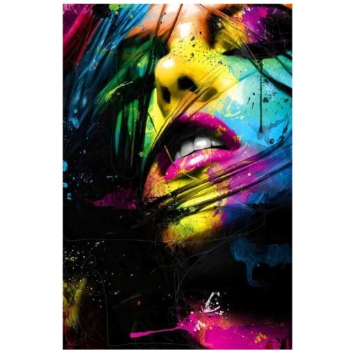 Colorful Girl Face Paintings Art Printed on Canvas - Image 3