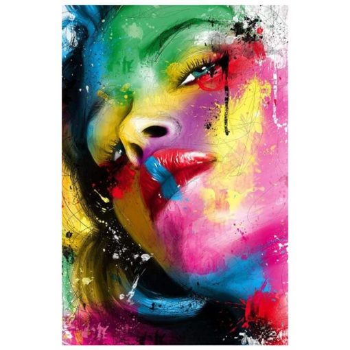 Colorful Girl Face Paintings Art Printed on Canvas - Image 2