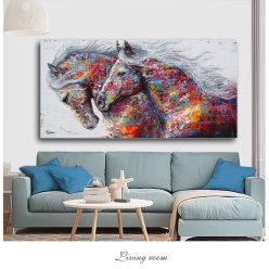 Two Running Horses Abstract Art Painting Printed on Canvas