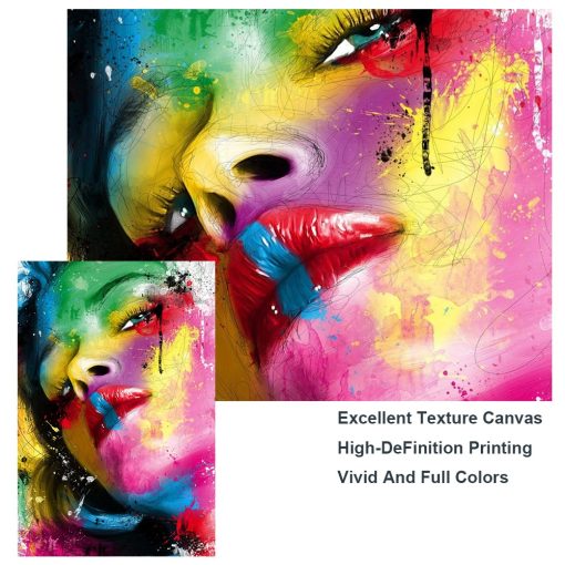 Colorful Girl Face Painting art printed on canvas