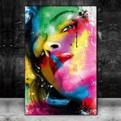 Colorful Girl Face Painting art printed on canvas