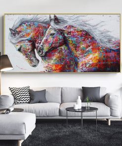 Two Running Horses Abstract Art Painting Printed on Canvas