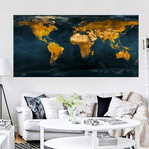 Art Painting Gold Globe World Map Print On Canvas