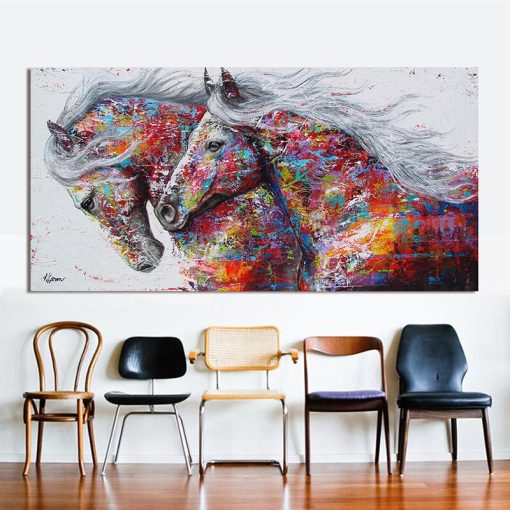 Two Running Horses Abstract Art Painting Printed on Canvas