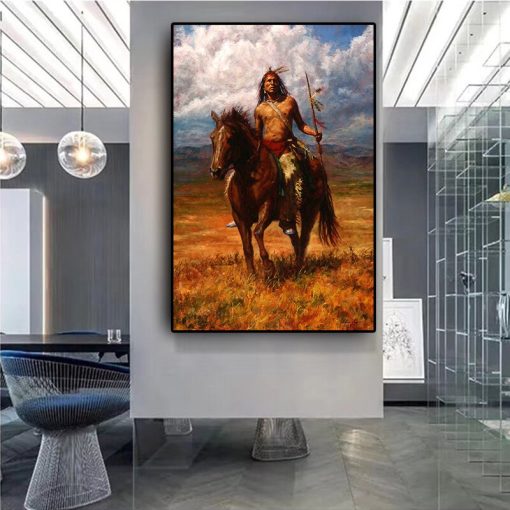 Native Indian Landscape Oil Painting Printed on Canvas 