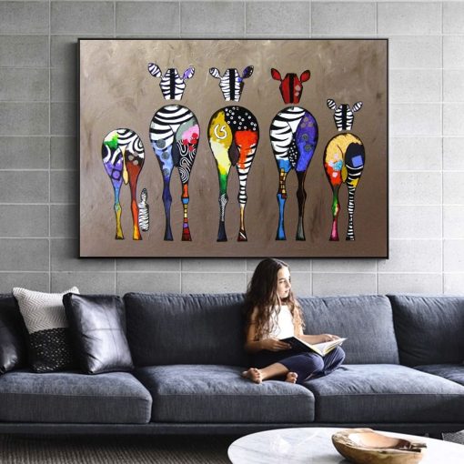  Colorful Abstract Zebra Painting Print on Canvas