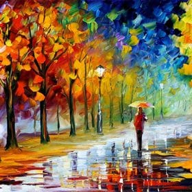 Landscape Painting Wall Art Oil Painting Lover in The Rainy Light Road Canvas Painting Wall Pictures for Living Room Home Decor