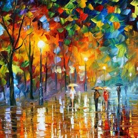 Landscape Painting Wall Art Oil Painting Lover in The Rainy Light Road Canvas Painting Wall Pictures for Living Room Home Decor