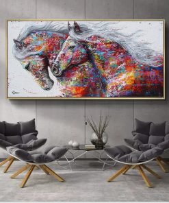 Two Running Horses Abstract Art Painting Printed on Canvas