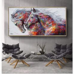 Two Running Horses Abstract Art Painting Printed on Canvas