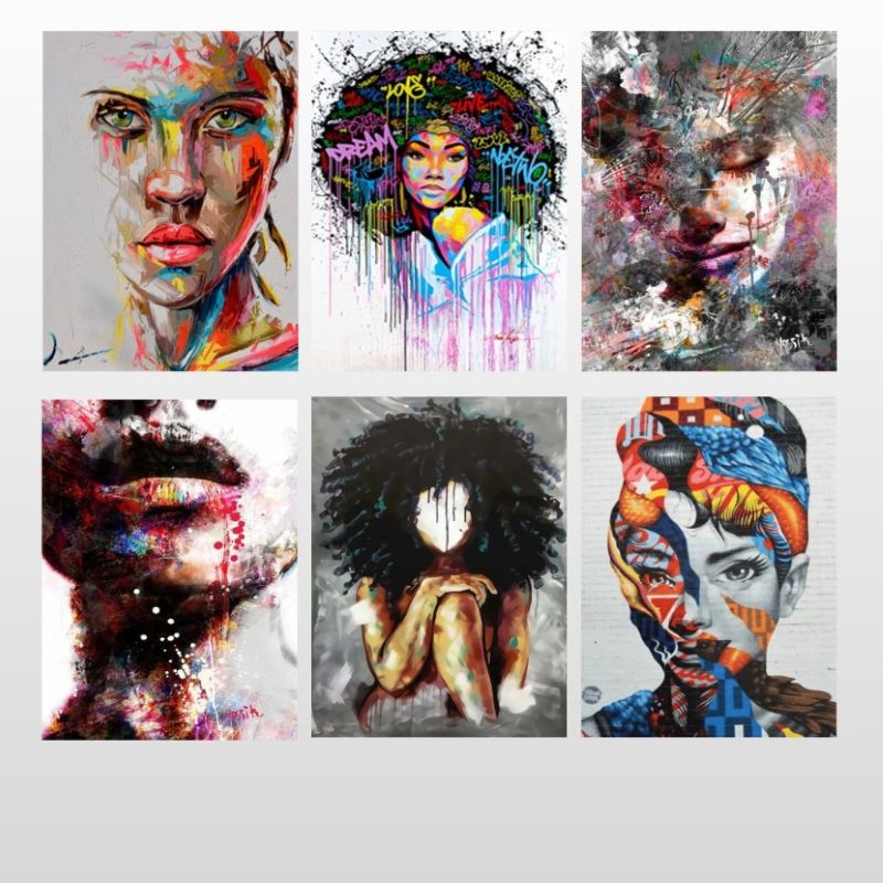 Kyara Art Paintings Colorful Women Face Graffiti Printed on Canvas