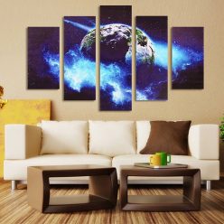 5Pcs Frameless Huge Wall Art Oil Painting Pictures Print Blue Planet Canvas Painting Home Office Living Room Decor