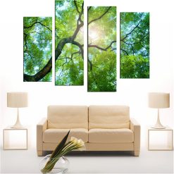 4Pcs Green Tree Canvas Paintings Wall Decorative Print Art Pictures Frameless Wall Hanging Decorations for Home Office