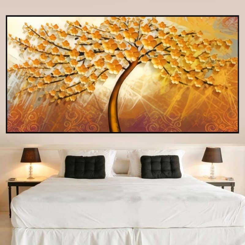 Beautiful Abstract Golden Tree Painting Printed on Canvas
