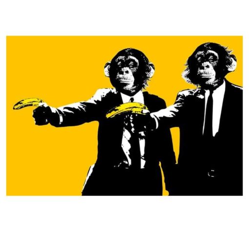 Funny Monkeys Bananas Pulp Fiction Modern Art Painting Printed on Canvas - Image 2