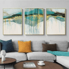 Gold Green Blue Abstract Painting Nordic Style Printed on Canvas