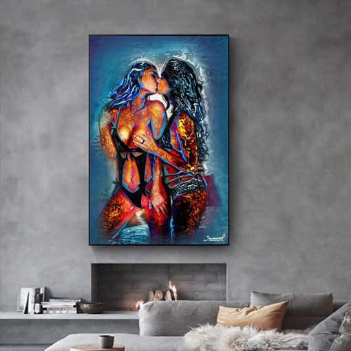 Abstract poster print art girl kiss picture oil painting portrait on canvas poster and prints living room decorative wall art