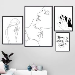 Line Drawing Art of a Loving Couple - Print on Canvas