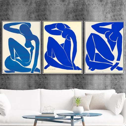 Abstract Blue Nudes Painting, Home Decoration Wall Art Printed on Canvas