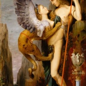 Classic Art Painting Oedipus and the Sphinx by Gustave Moreau, Printed on Canvas