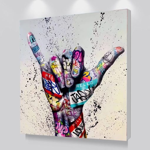 Graffiti Art The Shaka Sign, Modern Abstract Wall Art Printed on Canvas