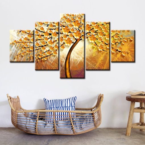 5Pcs Beautiful Abstract Golden Tree Painting - Print on Canvas