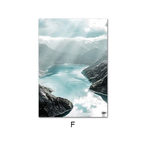 Modern Art of Scandinavian Nature Landscape Poster , Wall Art Nordic Style Print on Canvas