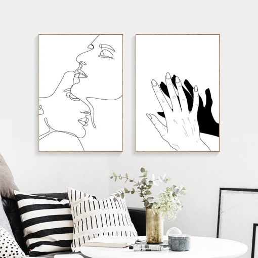 Line Drawing Art of a Loving Couple - Print on Canvas