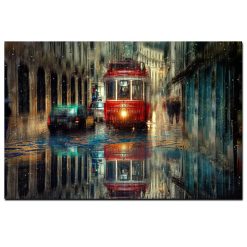 Vagueness of The Street Scenery In Rainy Day, Wall Art Oil Painting Printed on Canvas