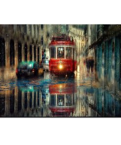 Vagueness of The Street Scenery In Rainy Day, Wall Art Oil Painting Printed on Canvas