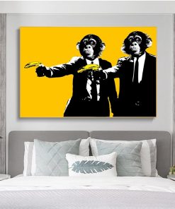 Funny Monkeys Bananas Pulp Fiction Modern Art Painting Printed on Canvas