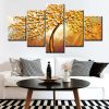 5Pcs Beautiful Abstract Golden Tree Painting - Print on Canvas