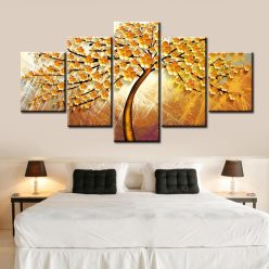 5Pcs Beautiful Abstract Golden Tree Painting - Print on Canvas