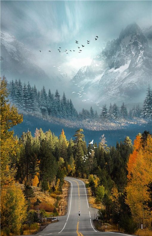 A Wonderful Nature Scenery Of Road Landscape - Print on Canvas