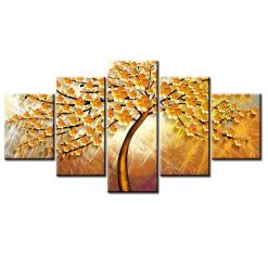 5Pcs Beautiful Abstract Golden Tree Painting - Print on Canvas