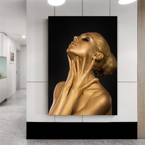 Beautiful and Elegant Canvas Art of Woman Portrait with Gold Makeup - Print on Canvas