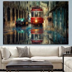 Vagueness of The Street Scenery In Rainy Day, Wall Art Oil Painting Printed on Canvas