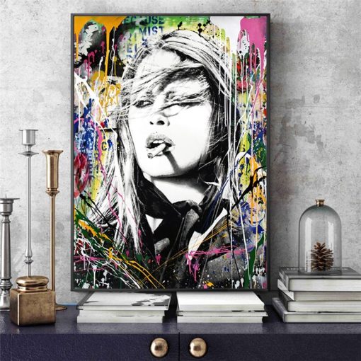 Graffiti Painting Brigitte Bardot Wall Art Printed on Canvas