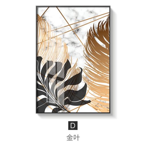 Golden Leaf Abstract Painting, Nordic Style Wall Art Home Decoration Printed on Canvas