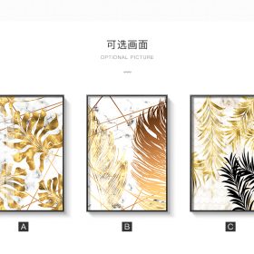 Golden Leaf Abstract Painting, Nordic Style Wall Art Home Decoration Printed on Canvas