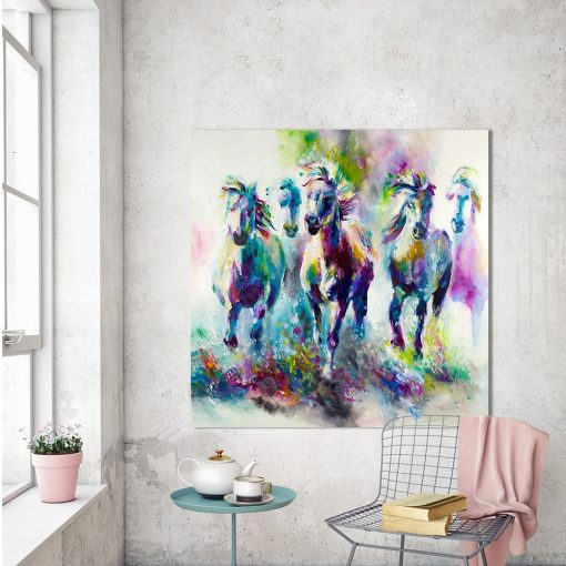 Abstract Art Colorful Horses Oil Painting - Printed on Canvas